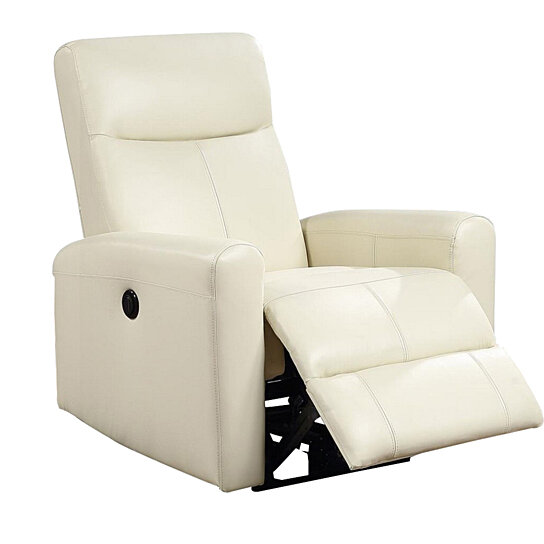 Saltoro Sherpi Leatherette Power Recliner with Tufted Back, Beig